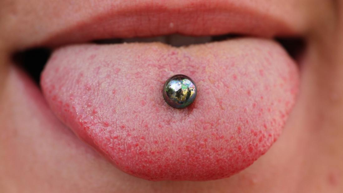 a picture of a tongue piercing where the healing process has completed. 