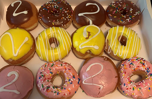 A box of celebratory doughnuts